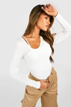 Strukturiertes Semi-transparentes 2-in-1 Oberteil Mit Langen Ärmeln