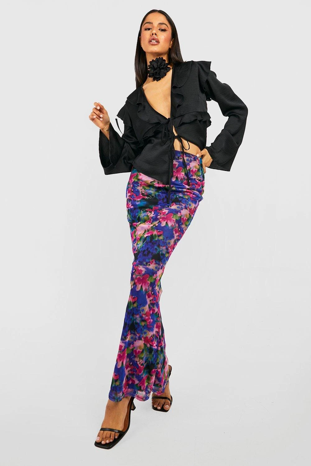 Neon Mesh Maxi-Sliprock Mit Abstraktem Print 1 Neon Mesh Maxi-Sliprock Mit Abstraktem Print