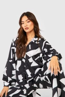 Lockeres Hemd Mit Abstraktem Print -Deutschland Mode Pfiff Verkaufs-Shop gzz52770 black xl 2