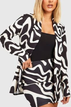 Jersey Blazer Mit Abstraktem Print & Micro-Minirock -Deutschland Mode Pfiff Verkaufs-Shop gzz52835 black xl 3