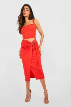 Jersey Wickel-Midirock Aus Crepestoff Mit Schlitz -Deutschland Mode Pfiff Verkaufs-Shop gzz52847 red20orange xl 2