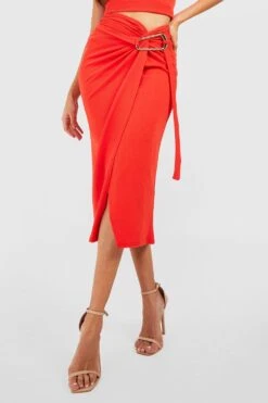 Jersey Wickel-Midirock Aus Crepestoff Mit Schlitz -Deutschland Mode Pfiff Verkaufs-Shop gzz52847 red20orange xl 3