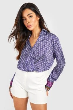 Satin Wickel-Bluse Mit Kontrast-Print -Deutschland Mode Pfiff Verkaufs-Shop gzz53074 navy xl 2