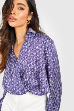 Satin Wickel-Bluse Mit Kontrast-Print -Deutschland Mode Pfiff Verkaufs-Shop gzz53074 navy xl 3