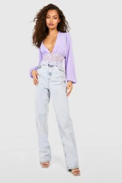 Kurze Bluse Mit Spitzen-Detail -Deutschland Mode Pfiff Verkaufs-Shop gzz53086 lilac xl 2
