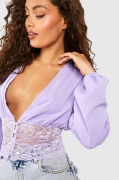 Kurze Bluse Mit Spitzen-Detail -Deutschland Mode Pfiff Verkaufs-Shop gzz53086 lilac xl 3