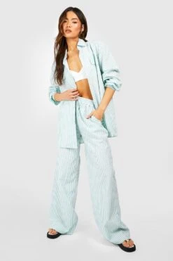 Gestreifte Hose Mit Weitem Bein Und Elastischem Bund -Deutschland Mode Pfiff Verkaufs-Shop gzz53271 green xl 2
