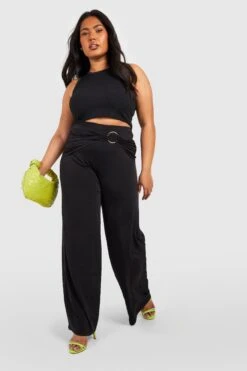 Plus Hose Mit Weitem Bein Und Ring-Detail 6 Plus Hose Mit Weitem Bein Und Ring-Detail -Deutschland Mode Pfiff Verkaufs-Shop gzz53430 black xl 2