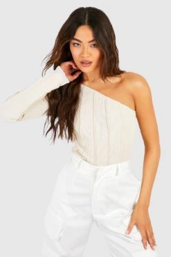 Geripptes Einärmliges Crop Top Mit Kontrast-Naht