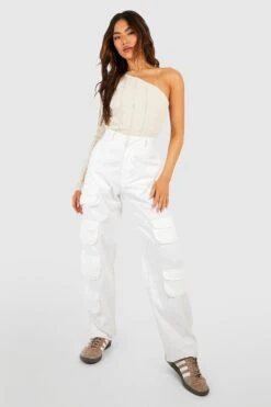 Geripptes Einärmliges Crop Top Mit Kontrast-Naht -Deutschland Mode Pfiff Verkaufs-Shop gzz53483 stone xl 2