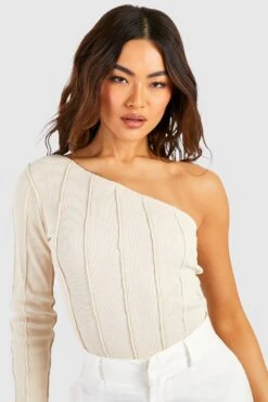 Geripptes Einärmliges Crop Top Mit Kontrast-Naht -Deutschland Mode Pfiff Verkaufs-Shop gzz53483 stone xl 3