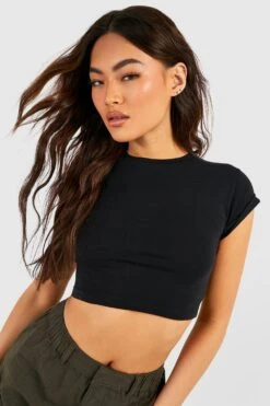 Kurzes T-Shirt Mit Gerollten Ärmeln 7 Kurzes T-Shirt Mit Gerollten Ärmeln -Deutschland Mode Pfiff Verkaufs-Shop gzz53485 black xl 3