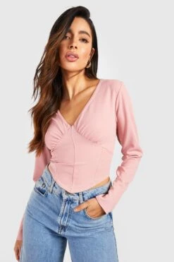 Langärmliges Scuba Korsett-Oberteil Aus Crepestoff