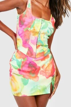 Floraler Minirock Mit Geteiltem Saum -Deutschland Mode Pfiff Verkaufs-Shop gzz53503 green xl 3