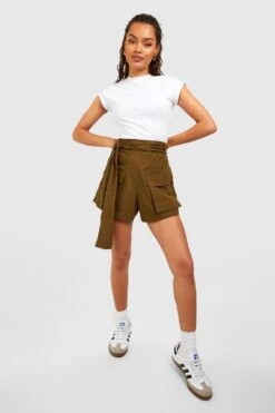 Shorts Mit Cargo-Taschen Und Bindegürtel -Deutschland Mode Pfiff Verkaufs-Shop gzz53664 khaki xl 2