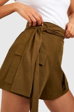 Shorts Mit Cargo-Taschen Und Bindegürtel -Deutschland Mode Pfiff Verkaufs-Shop gzz53664 khaki xl 3