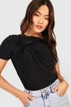 Kurzärmliges Oberteil Mit Twist Vorne 7 Kurzärmliges Oberteil Mit Twist Vorne -Deutschland Mode Pfiff Verkaufs-Shop gzz53750 black xl 3