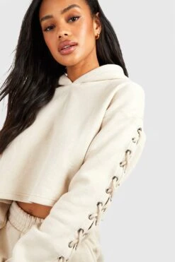 Kurzer Hoodie Mit Schnür-Detail -Deutschland Mode Pfiff Verkaufs-Shop gzz54022 ecru xl 3