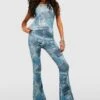 Schlaghose Mit Mittelhohem Bund Und Denim-Print