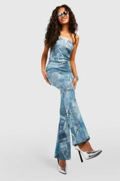 Schlaghose Mit Mittelhohem Bund Und Denim-Print -Deutschland Mode Pfiff Verkaufs-Shop gzz54091 blue xl 3