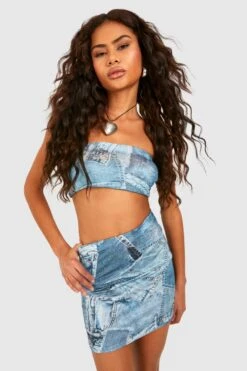 Jersey-Minirock Mit Denim-Print