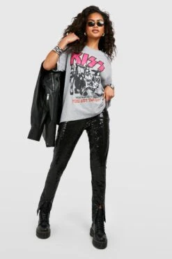 Pailletten-Leggings Mit Schlitz Vorne