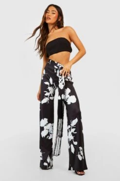 Weite Hose Mit Floralem Print, Quasten Und Gürtel -Deutschland Mode Pfiff Verkaufs-Shop gzz54101 black xl 2