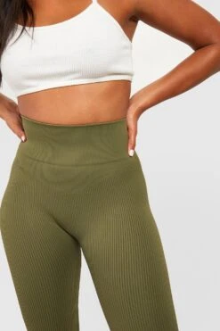 Nahtlose Gerippte Premium-Leggings -Deutschland Mode Pfiff Verkaufs-Shop gzz54103 khaki xl 3