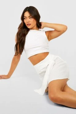 Baumwoll-Minirock In Knitteroptik Mit Gürtel -Deutschland Mode Pfiff Verkaufs-Shop gzz54453 white xl 2