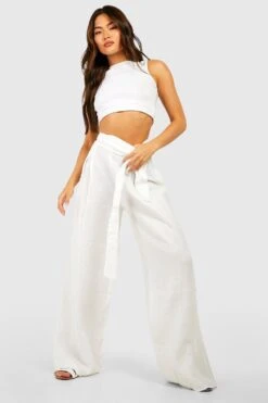 Weite Baumwoll-Hose In Knitteroptik Mit Gürtel