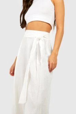 Weite Baumwoll-Hose In Knitteroptik Mit Gürtel -Deutschland Mode Pfiff Verkaufs-Shop gzz54456 white xl 3