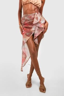 Floraler Asymmetrischer Chiffon-Rock Mit Rüschen -Deutschland Mode Pfiff Verkaufs-Shop gzz54457 pink xl 3