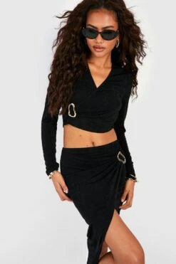 Wickel Crop Top Mit Metall-Ring 6 Wickel Crop Top Mit Metall-Ring -Deutschland Mode Pfiff Verkaufs-Shop gzz54722 black xl 2