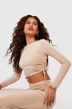 Crop Top Mit Seitlicher Raffung -Deutschland Mode Pfiff Verkaufs-Shop gzz54726 sand xl 2