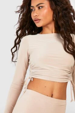 Crop Top Mit Seitlicher Raffung -Deutschland Mode Pfiff Verkaufs-Shop gzz54726 sand xl 3