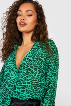 Oversize Chiffon-Hemd Mit Leopardenprint -Deutschland Mode Pfiff Verkaufs-Shop gzz54759 green xl 3