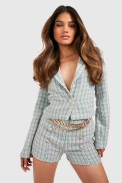 Karierte Tweed-Shorts Mit Knopf Vorne