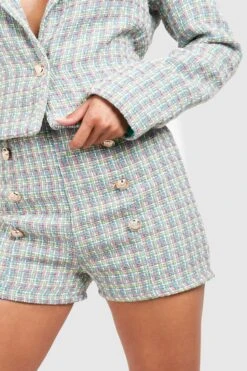 Karierte Tweed-Shorts Mit Knopf Vorne -Deutschland Mode Pfiff Verkaufs-Shop gzz55077 mint xl 3