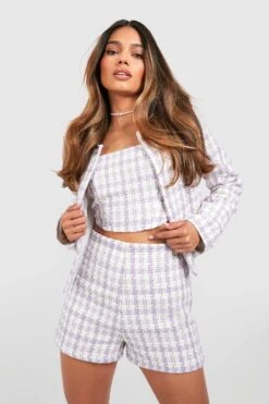 Karierte Tweed-Shorts Mit Taschen-Detail