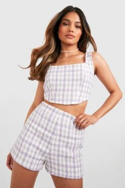 Karierte Tweed-Shorts Mit Taschen-Detail -Deutschland Mode Pfiff Verkaufs-Shop gzz55080 lilac xl 2