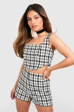 Kariertes Tweed-Bralette Mit Sweetheart-Ausschnitt