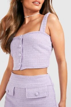 Tweed Crop Top Mit Geradem Ausschnitt Und Knopfleiste -Deutschland Mode Pfiff Verkaufs-Shop gzz55085 lilac xl 3