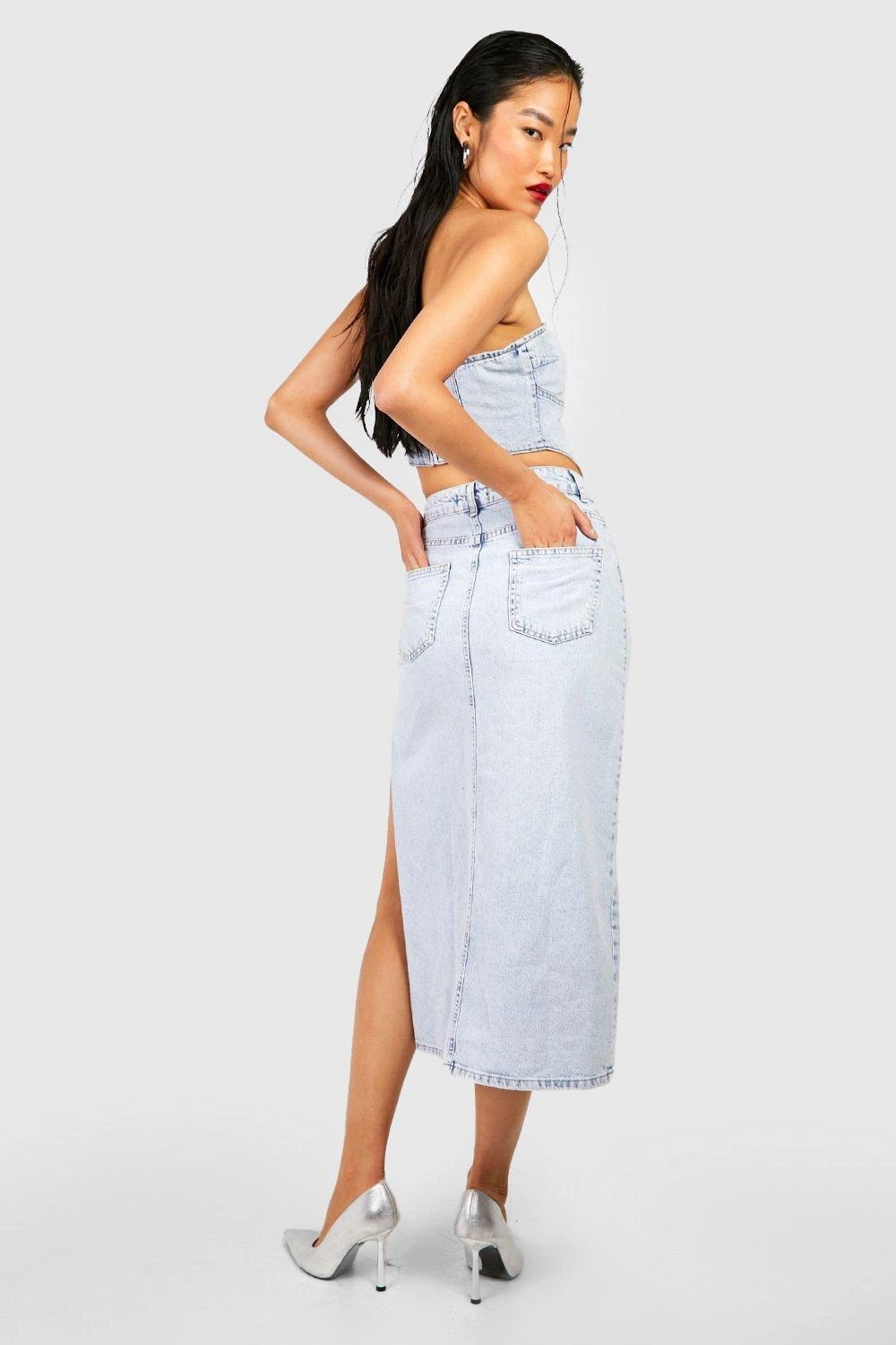 Denim-Midirock Mit Schlitz 2 Denim-Midirock Mit Schlitz – Bild 2