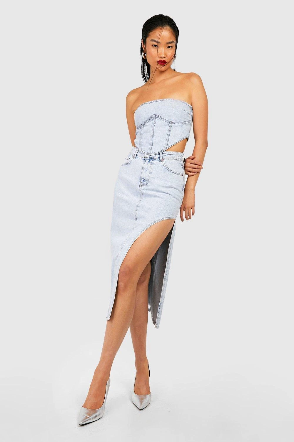 Denim-Midirock Mit Schlitz 3 Denim-Midirock Mit Schlitz – Bild 3