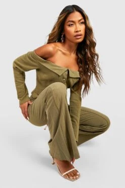 Schlaghose Mit Ausgefranstem Saum -Deutschland Mode Pfiff Verkaufs-Shop gzz55367 khaki xl 2