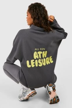 Oversize Sweatshirt Mit Athleisure Slogan Und Halbem Reißverschluss