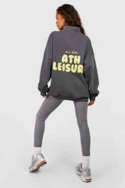 Oversize Sweatshirt Mit Athleisure Slogan Und Halbem Reißverschluss -Deutschland Mode Pfiff Verkaufs-Shop gzz55644 charcoal xl 2