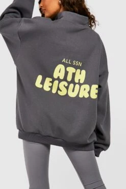 Oversize Sweatshirt Mit Athleisure Slogan Und Halbem Reißverschluss -Deutschland Mode Pfiff Verkaufs-Shop gzz55644 charcoal xl 3
