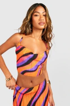 Plissee Crop Top Mit Abstraktem Print Und Wasserfallausschnitt 6 Plissee Crop Top Mit Abstraktem Print Und Wasserfallausschnitt -Deutschland Mode Pfiff Verkaufs-Shop gzz55900 purple xl 2