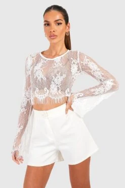 Spitzen Crop Top Mit Weiten Ärmeln